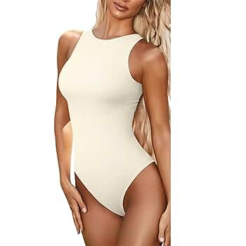 ljhnba Womens Summer Neck Racerback Skinny Bodysuit Tank Top